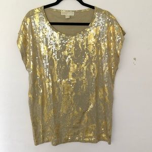 Gold & Tan Sequin Blouse Size XL MICHAEL Kors